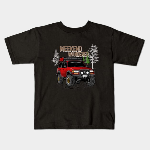 Toyota Land Cruiser Weekend Wanderer - Red Toyota Land Cruiser for Outdoor Enthusiasts Kids T-Shirt by 4x4 Sketch